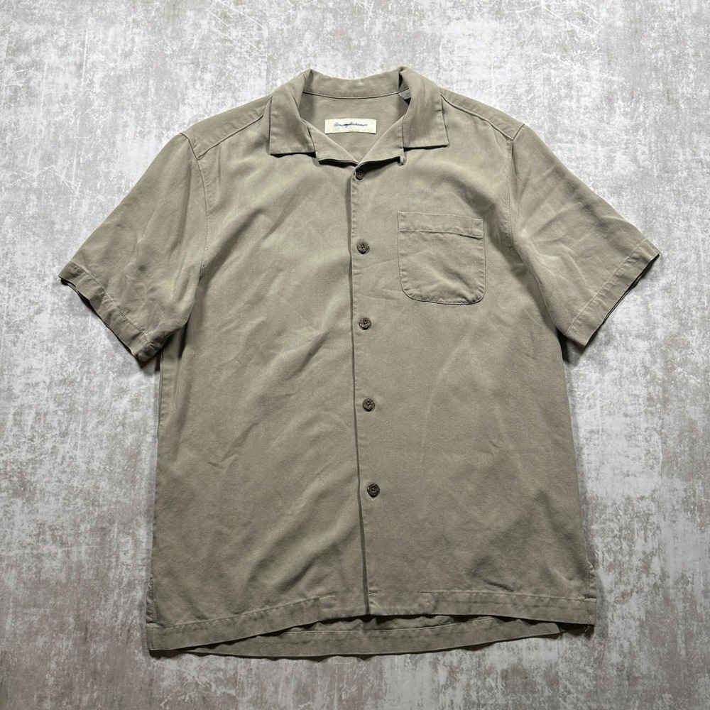 Tommy Bahama Silk Button Down Shirt Mens Small Khaki Sage Camp